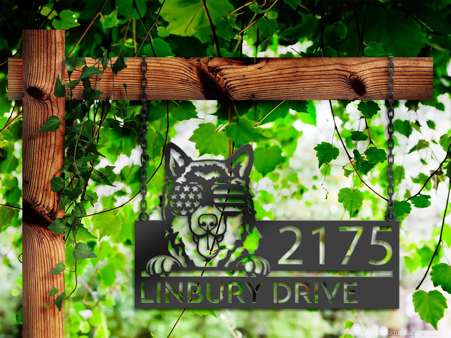 Personalized Alaskan Malamute dog US glasses Metal Address Sign House number Hanging Address Plaque Yard Sign Outdoor decor Garden Stake