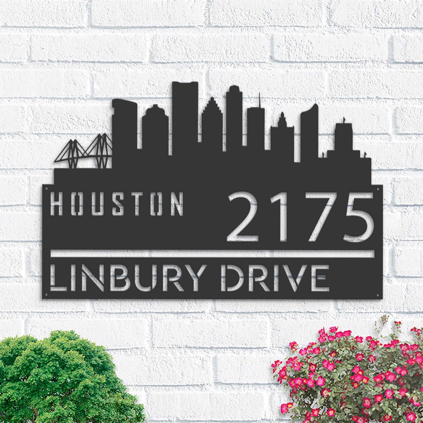 Personalized Houston city skyline Metal Address Sign Hanging Address Plaque house number Yard Outdoor Sign Garden Stake