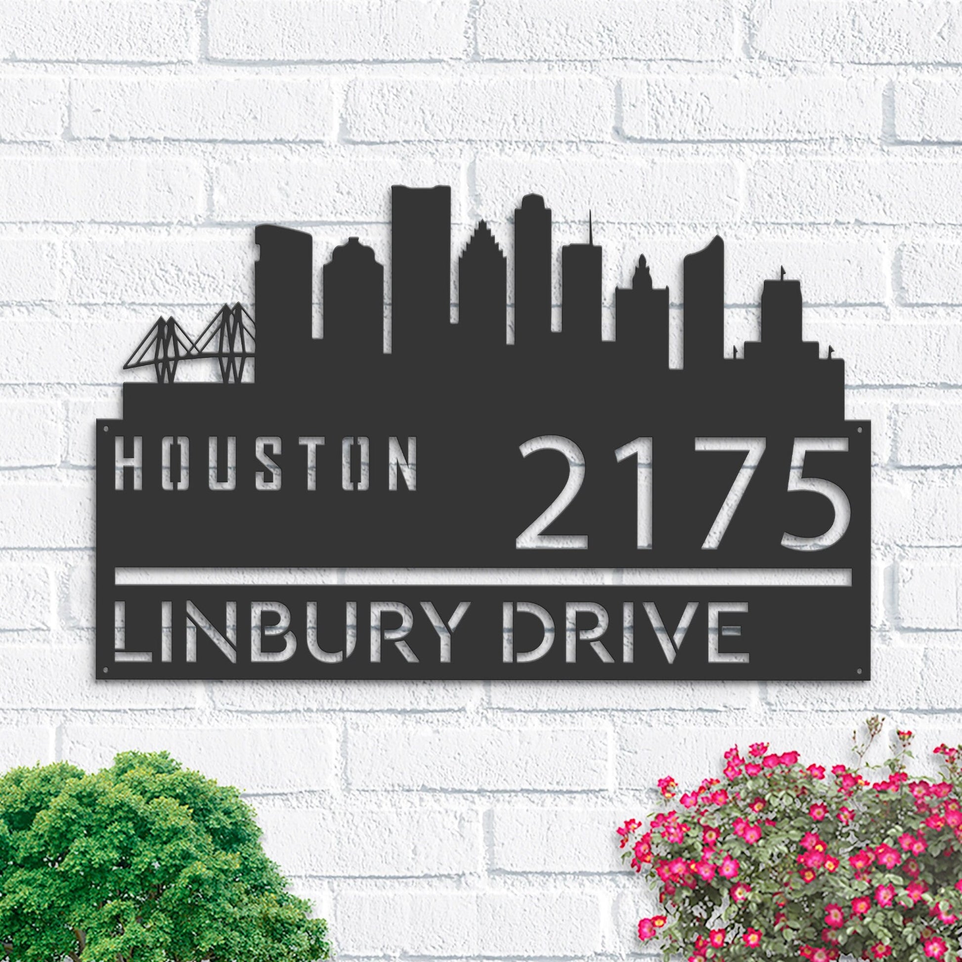 Personalized Houston city skyline Metal Address Sign Hanging Address Plaque house number Yard Outdoor Sign Garden Stake