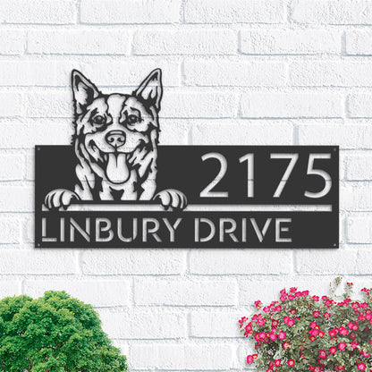 Personalized Red Heeler Dog, Cute puppy Metal Address Sign House number Hanging Address Plaque Yard Sign Outdoor decor Garden Stake