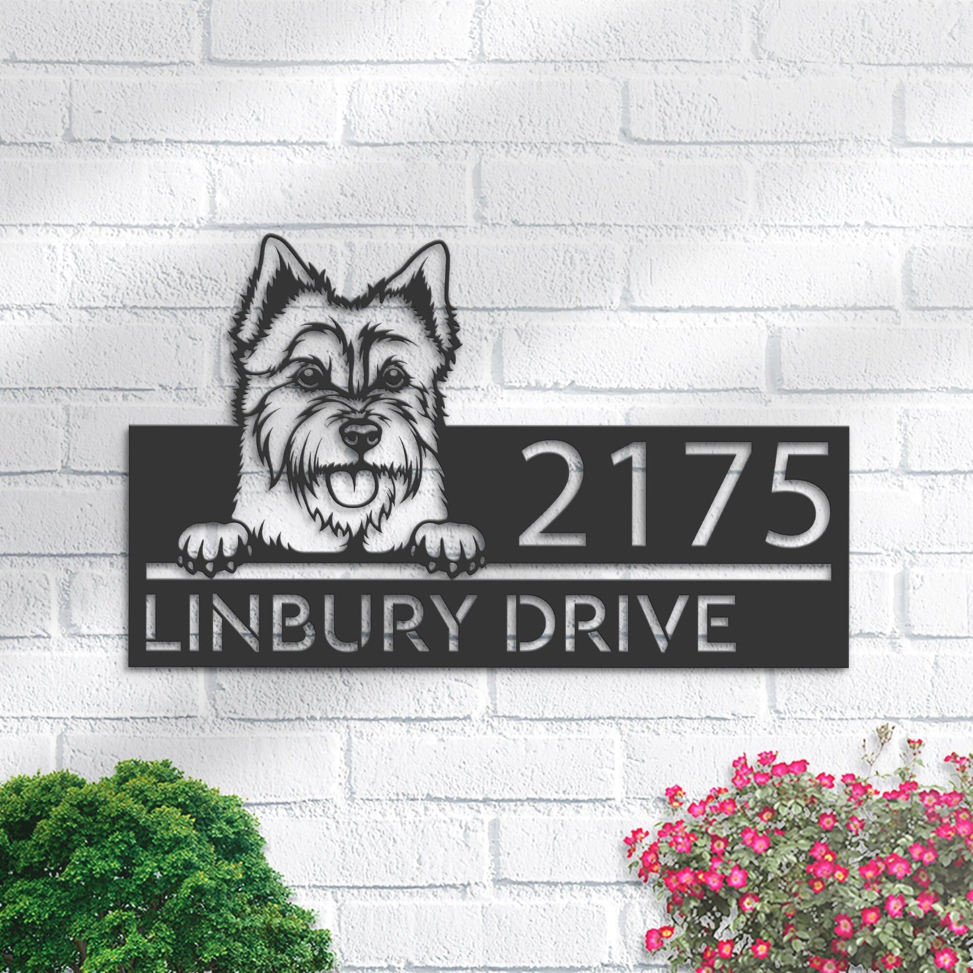 Personalized Australian terrier dog, Puppy Metal Address Sign House number Hanging Address Plaque Yard Sign Outdoor decor Garden Stake