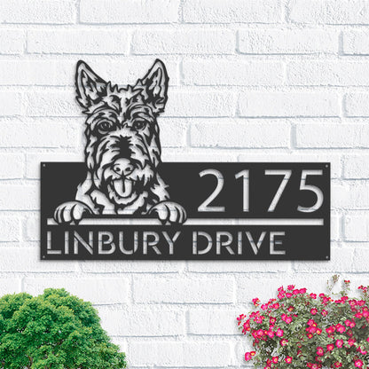 Personalized Scottish Terrier Dog, Cute puppy Metal Address Sign House number Hanging Address Plaque Yard Sign Outdoor decor Garden Stake