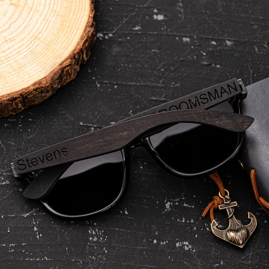 Personalized Ebony Wood Sunglasses, Custom Engraved Wood Sunglasses, Groomsmen Gifts, Groomsmen Proposal, Groomsman Best Men Gift, Men Gifts