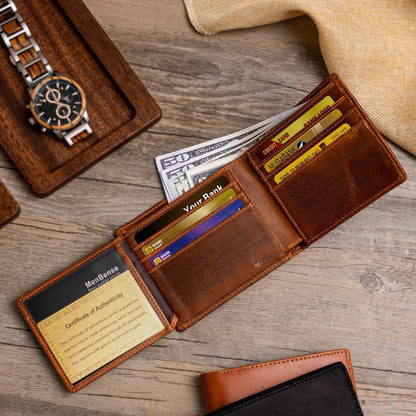 Leather Wallet, Personalized Christmas Gift Mens Wallet, Anniversary Gift for Boyfriend, Son, Man, Him, Husband, Dad, Custom Engraved Wallet