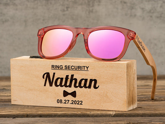 Personalized Flower Girl Wood Sunglasses, Toddler Child Kid Ring Bearer Sunglasses, Junior Groomsmen Gift, Page Boy Ring Security Sunglasses