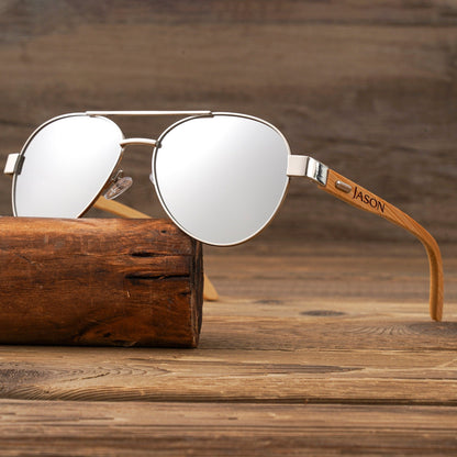 Personalized Bamboo Wood Wooden Sunglasses, Custom Engraved Unisex Sunglasses, Wooden Box, Mens Gift, Groomsmen Gifts, Groomsmen Sunglasses