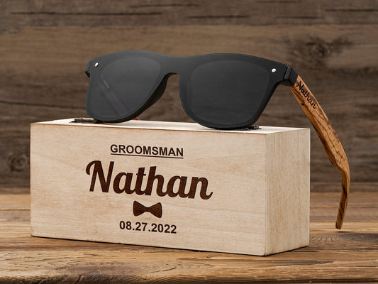 Personalized Polarized Wooden Sunglasses, Wooden Sunglasses Box, Engraved Unisex Sunglasses, Wood Box, Mens Gift, Groomsmen Gifts Proposal