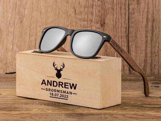 Personalized Walnut Wood Wooden, Groomsman Sunglasses, Gifts For Groomsmen, Bachelor Party Gift, Wedding Gift For Guys, Groomsmen Proposal