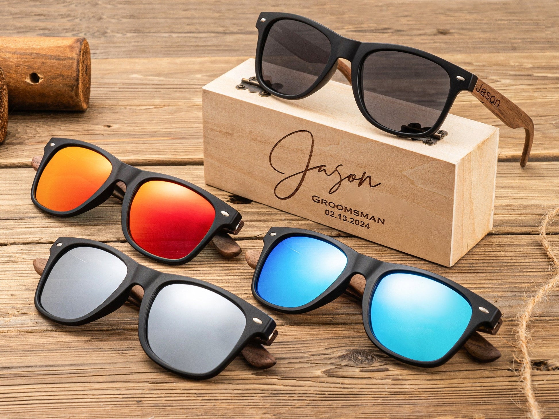 Personalized Walnut Wood Sunglasses, Groomsman Sunglasses, Groomsmen Gifts, Bachelor Party Gift, Wedding Gift For Guys, Groomsmen Proposal