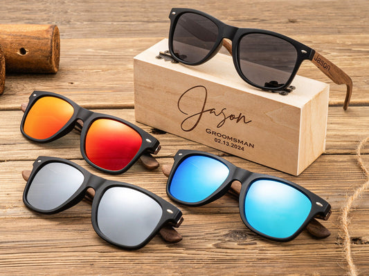 Personalized Walnut Wood Sunglasses, Groomsman Sunglasses, Groomsmen Gifts, Bachelor Party Gift, Wedding Gift For Guys, Groomsmen Proposal