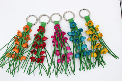 Genuine Handmade Leather Flower Keychain purse charm bag charm