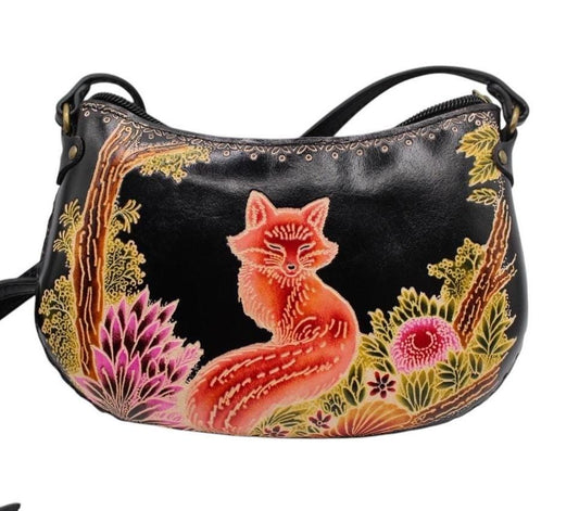 Handmade Leather Fox Crossbody Bag: Animal-Themed Mini Purse