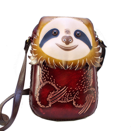 Handmade Leather Sloth Purse:  Crossbody Bag