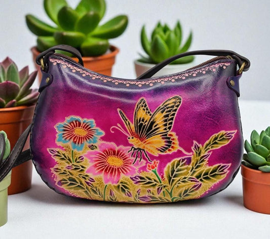 Handmade Leather Butterfly Crossbody Purse: Animal-Themed Mini Bag