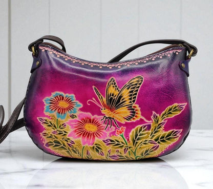 Handmade Leather Butterfly Crossbody Purse: Animal-Themed Mini Bag