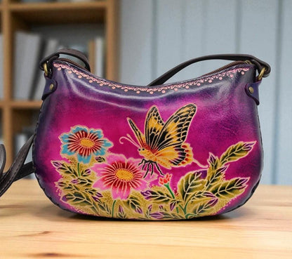 Handmade Leather Butterfly Crossbody Purse: Animal-Themed Mini Bag