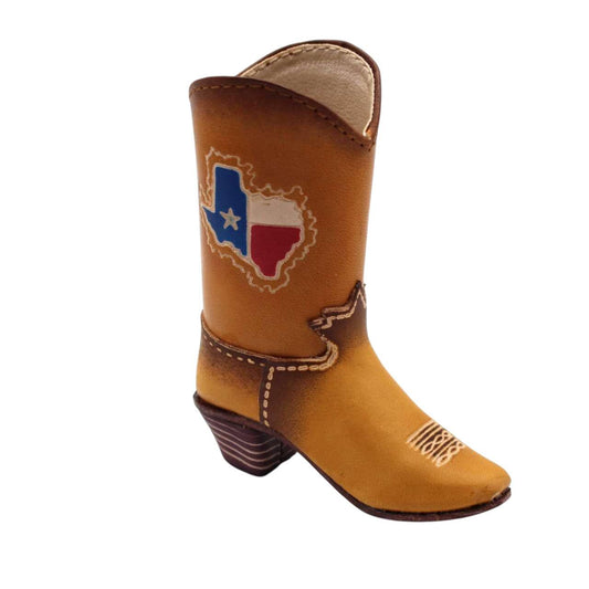 Handmade Leather Cowboy Boot Decor: Rustic Texas Map Ornament