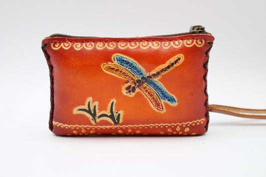 Handmade genuine leather dragonfly  coin purse / wallet / mini wallet, card holder / coin bag