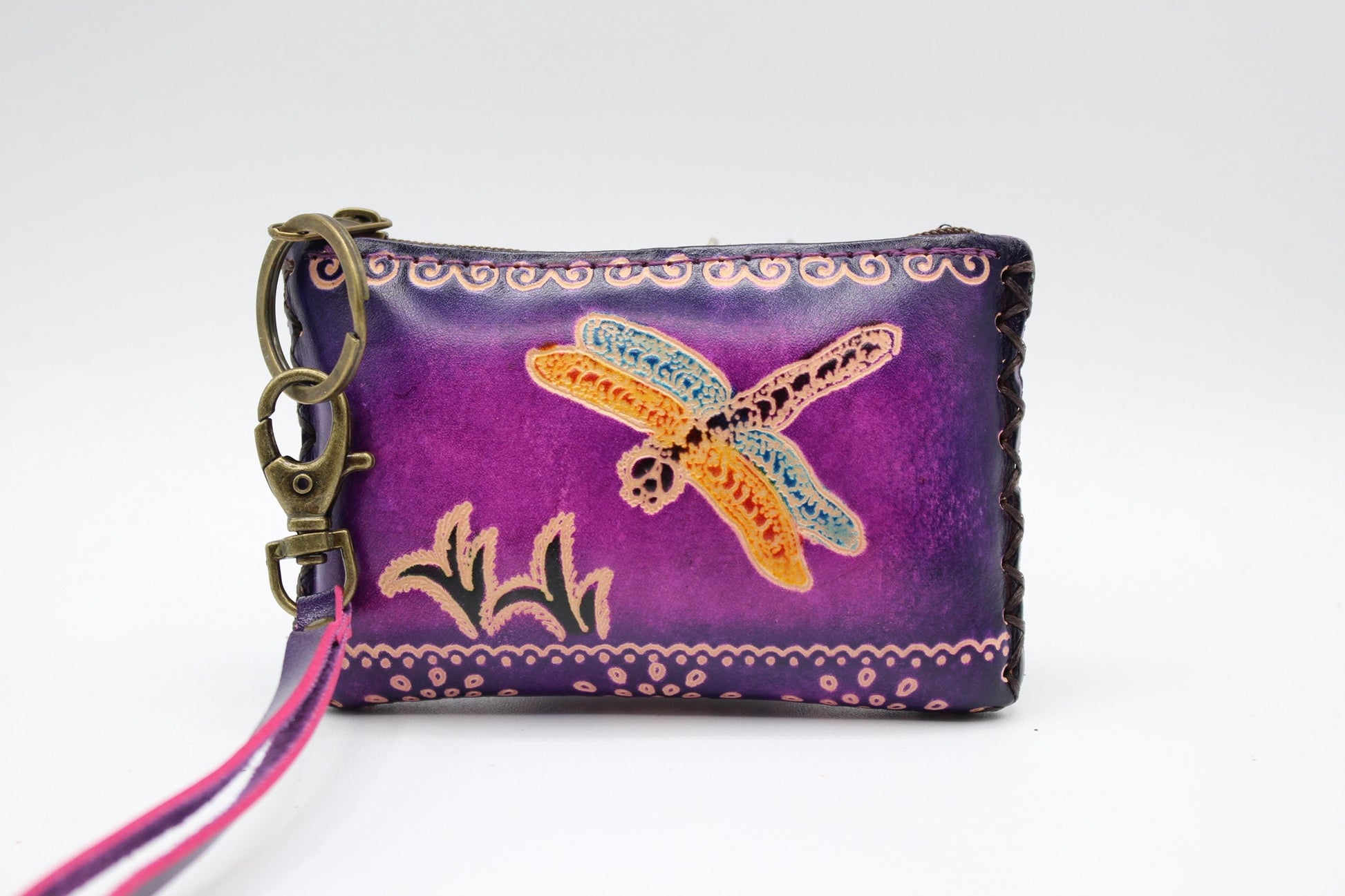 Handmade genuine leather dragonfly  coin purse / wallet / mini wallet, card holder / coin bag