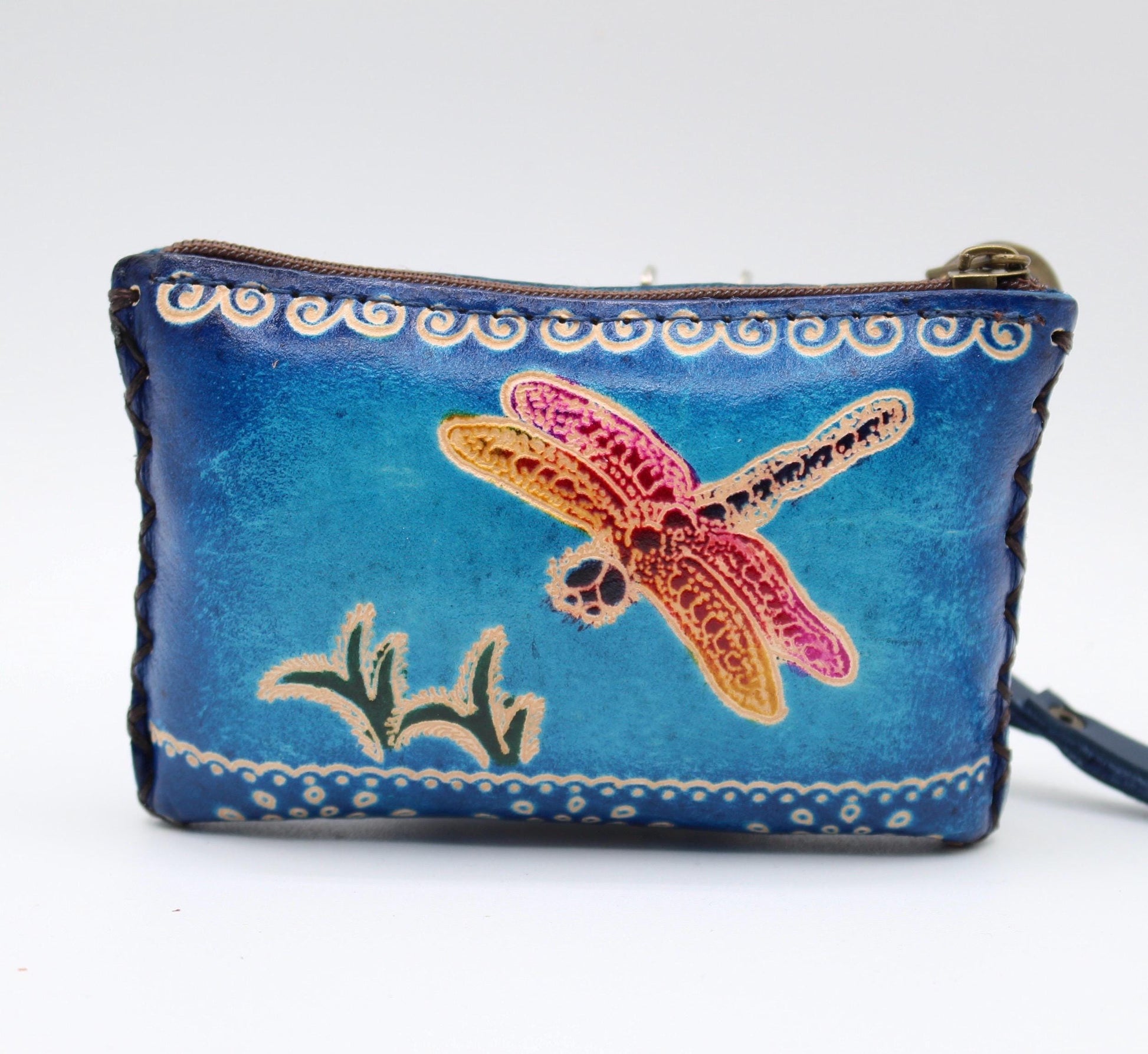Handmade genuine leather dragonfly  coin purse / wallet / mini wallet, card holder / coin bag