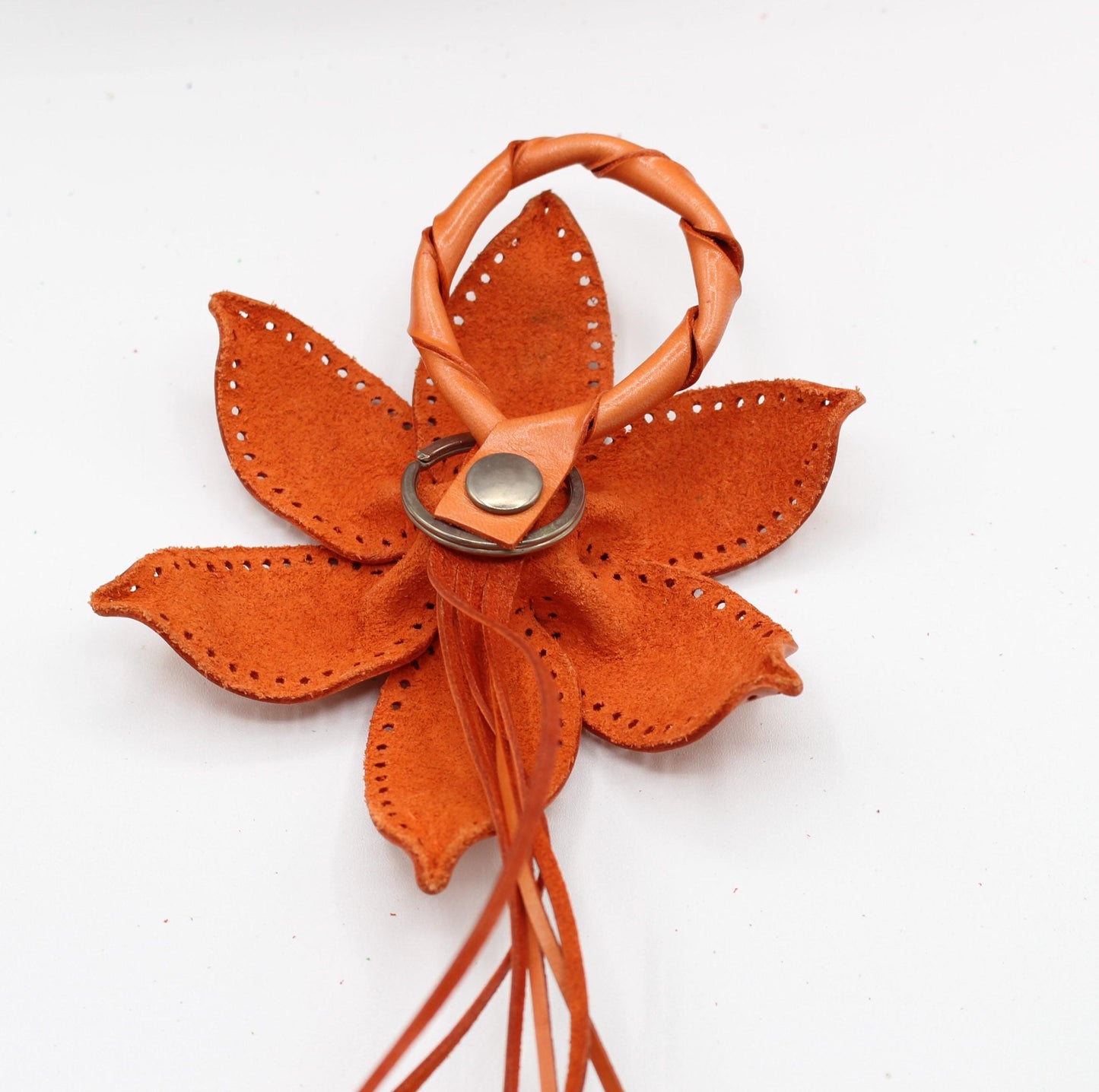 Genuine Handmade Leather Flower Keychain  purse charm bag charm large