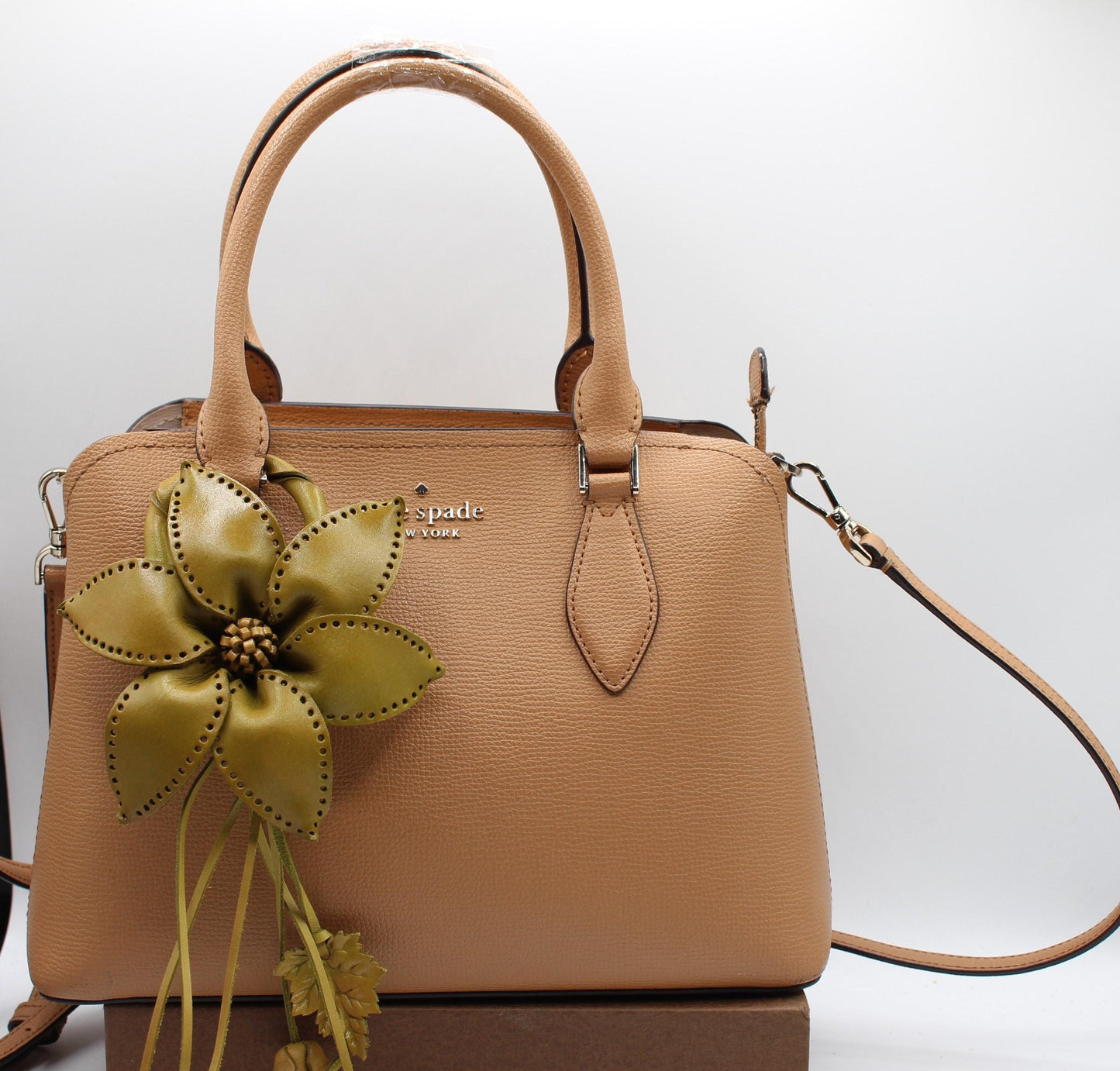 Genuine Handmade Leather Flower Keychain  purse charm bag charm large