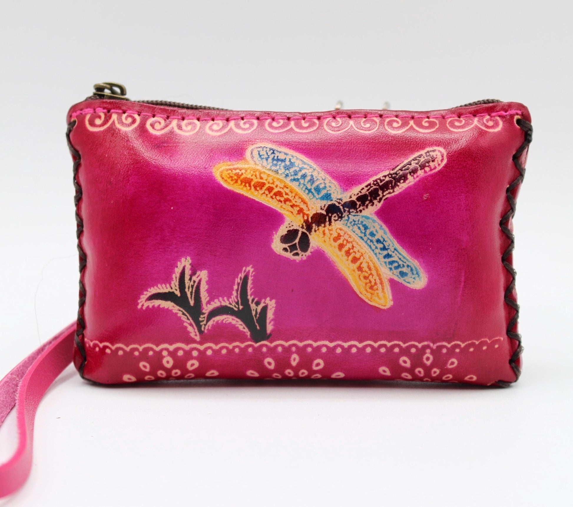 Handmade genuine leather dragonfly  coin purse / wallet / mini wallet, card holder / coin bag