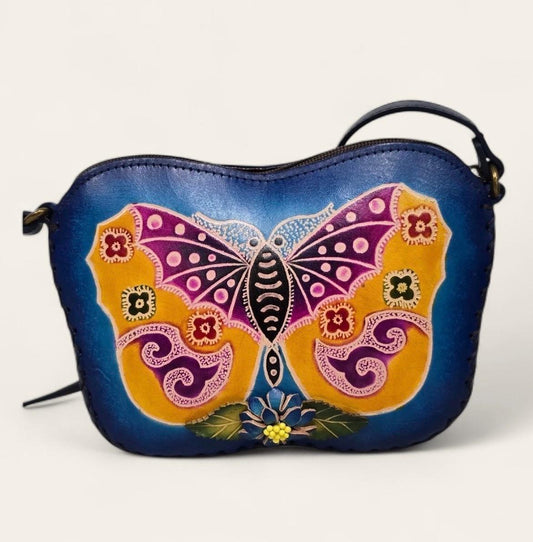 Handmade Leather Butterfly Crossbody Purse: Animal-Themed Shoulder Bag