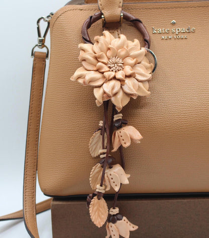 Genuine Handmade Leather Flower Keychain daisy purse charm bag charm natural color