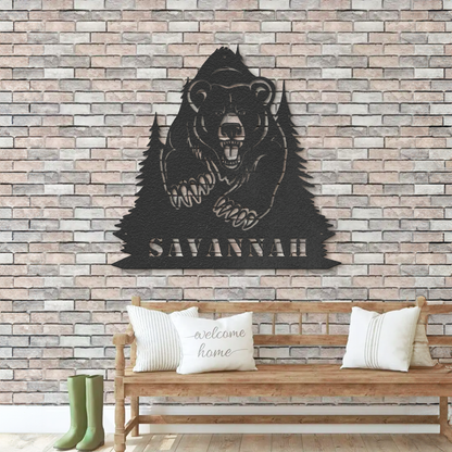 Bear Metal Sign, Great Outdoor, Bear Mountain Metal Wall Art, Family Name Black Bear Sign