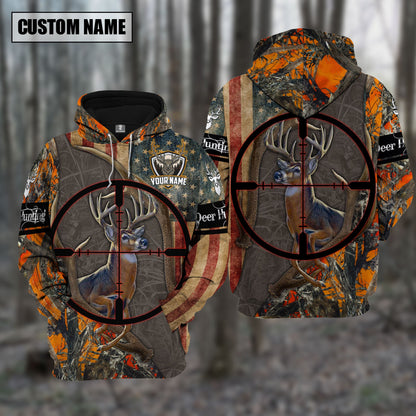 Custom Name Hunting Deer Orange Camo Shirt 3D All Over Printed Clothes