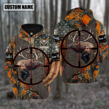 Custom Name Hunting Elk Orange Camo Shirt 3D All Over Printed Clothes