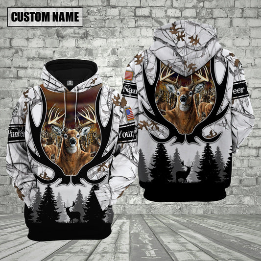 Custom Name Deer Hunting Shirt 3D All Over Printed Clothes White