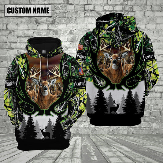 Custom Name Deer Hunting Shirt 3D All Over Printed Clothes Green