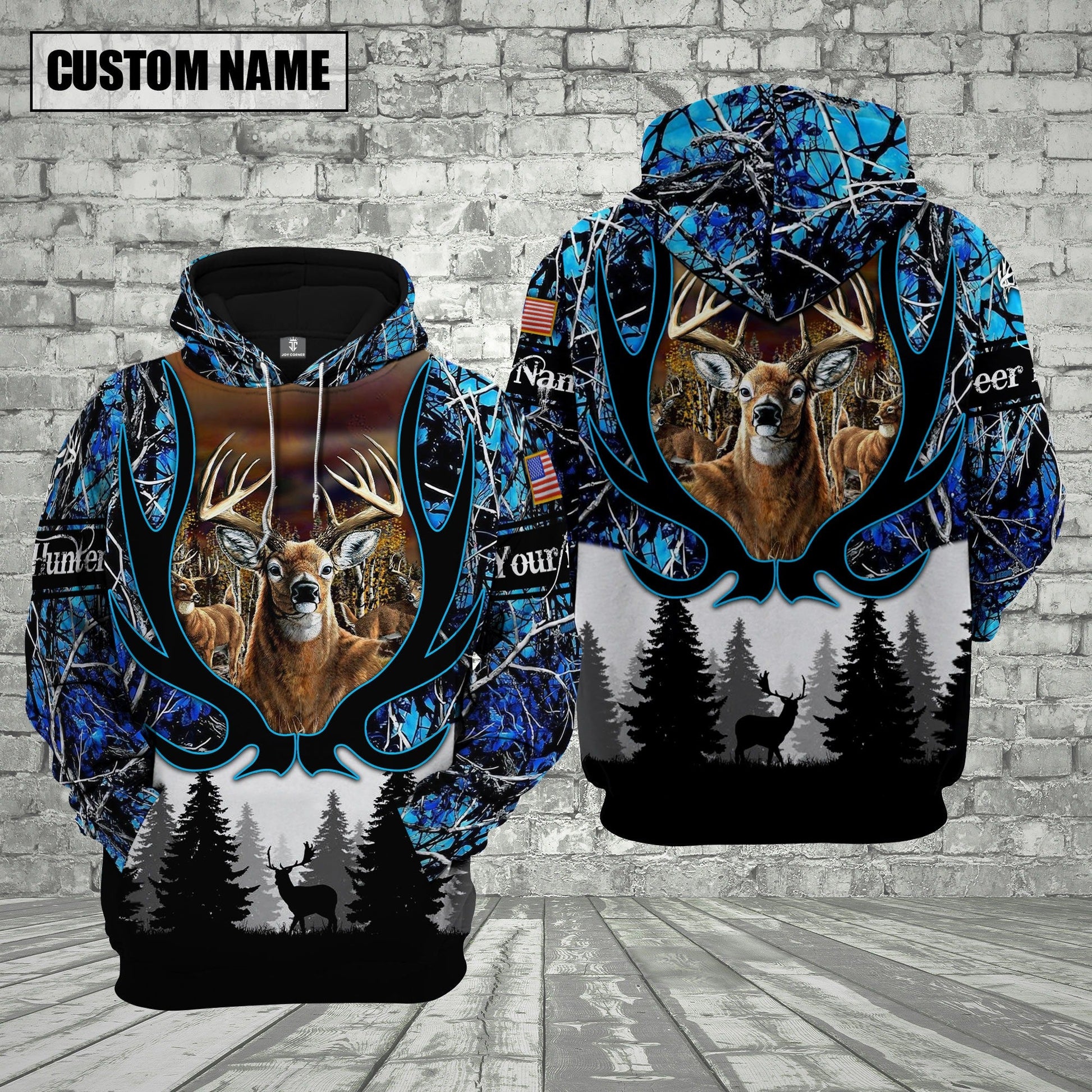 Custom Name Deer Hunting Shirt 3D All Over Printed Clothes Blue