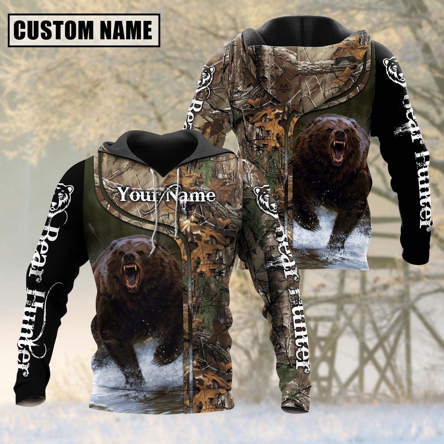 Custom Name Bear Hunting Shirt 3D All Over Printed Clothes