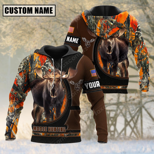 Custom Name Moose Hunting Camo Leather 3D All Over Printed Clothes