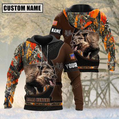 Custom Name Boar Hunting Camo Leather 3D All Over Printed Clothes