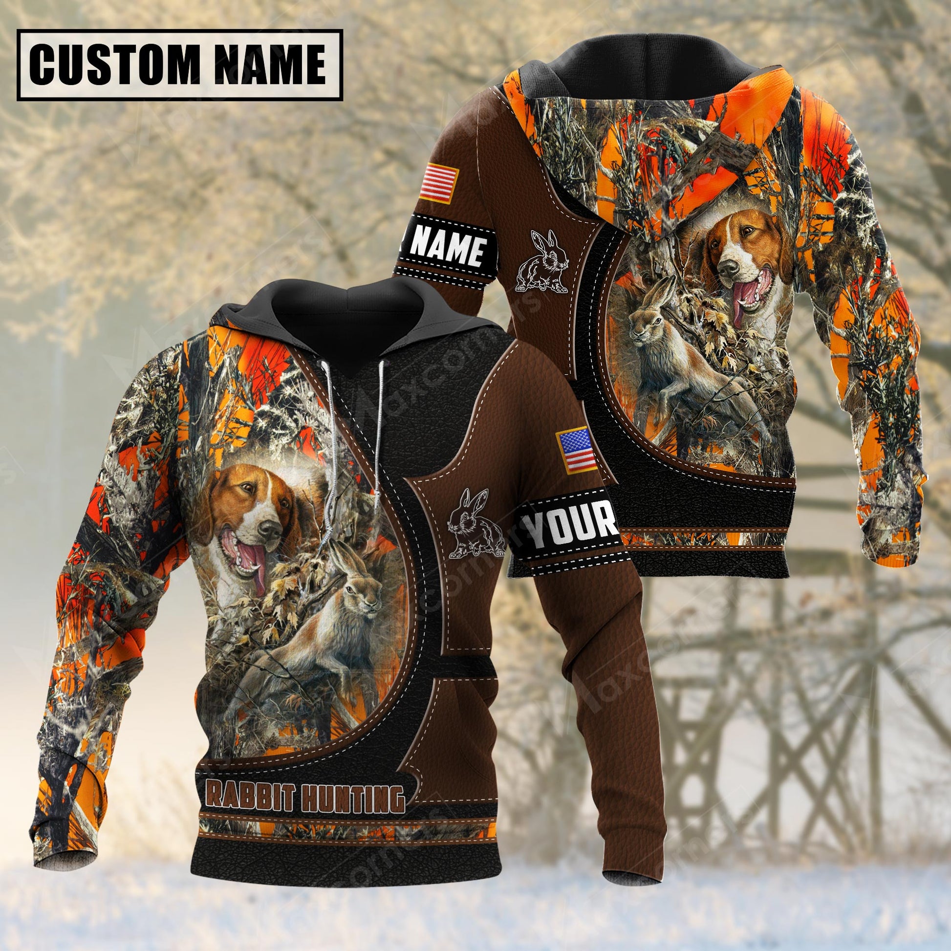 Custom Name Rabbit Hunting Camo Leather 3D All Over Printed Clothes