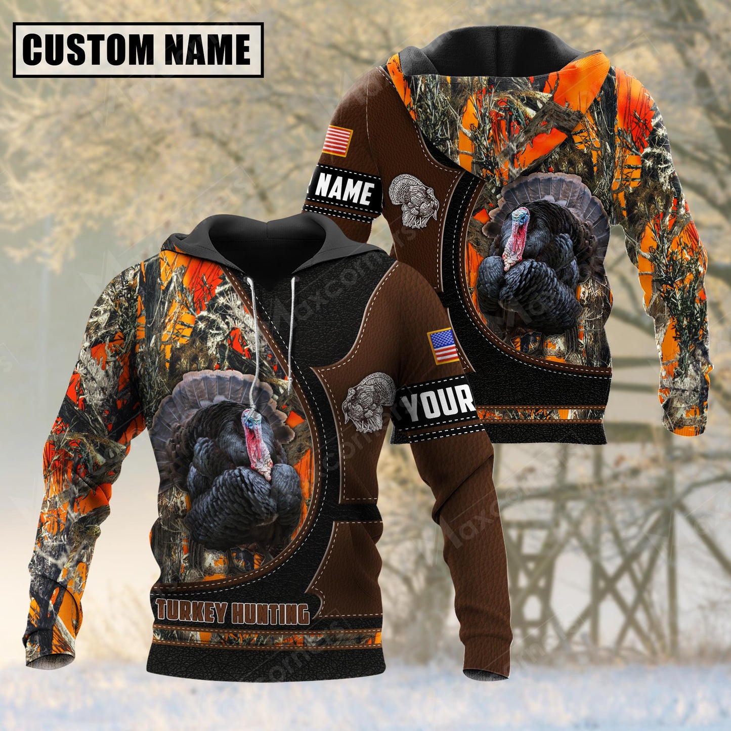 Custom Name Turkey Hunting Camo Leather 3D All Over Printed Clothes