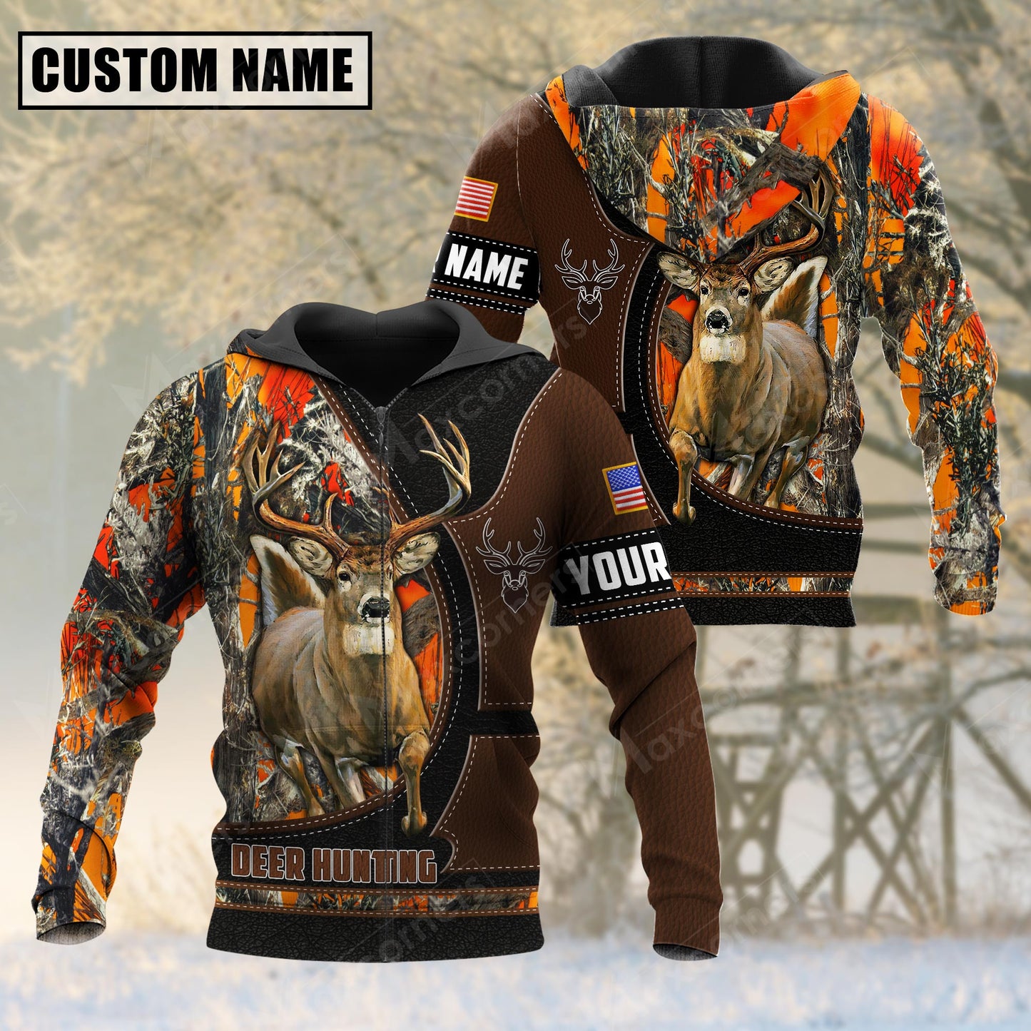 Custom Name Deer Hunting Camo Leather 3D All Over Printed Clothes