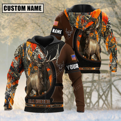 Custom Name Elk Hunting Camo Leather 3D All Over Printed Clothes