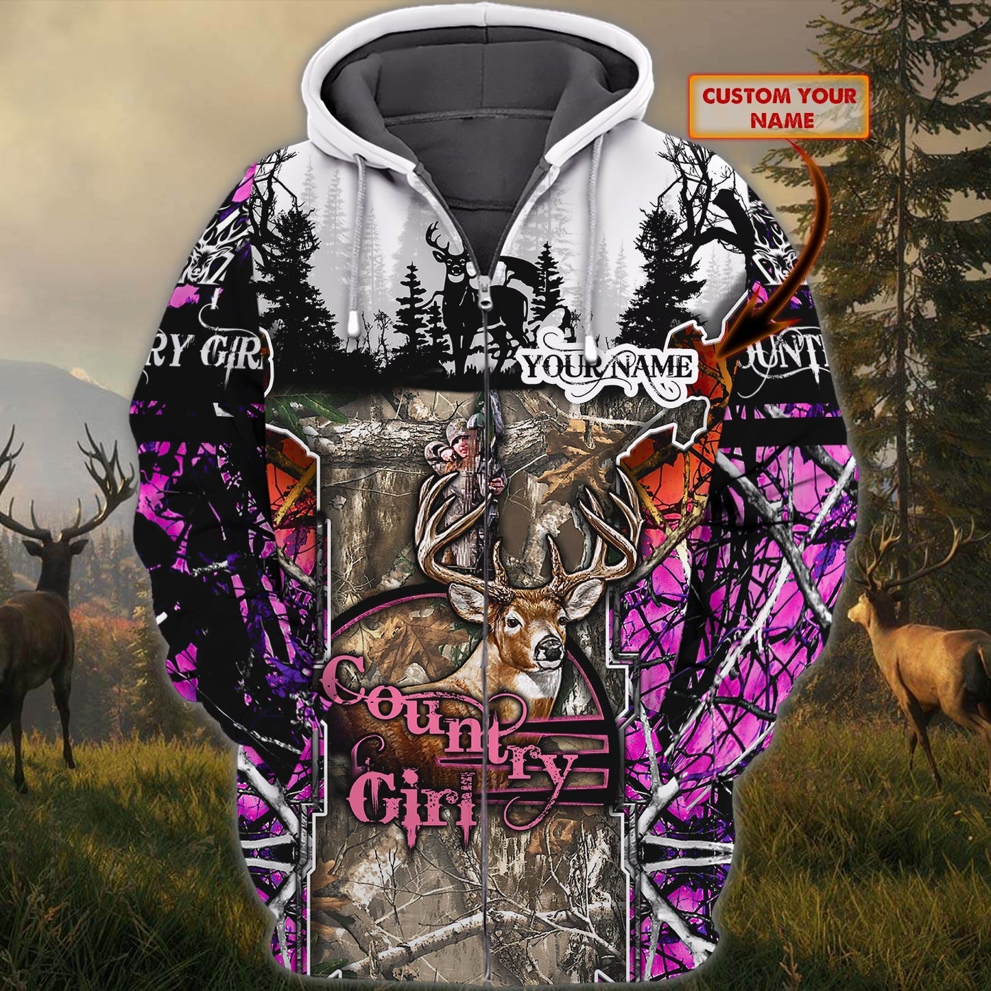 Custom Name Hunting Deer Country Girl Shirt 3D All Over Printed Clothes