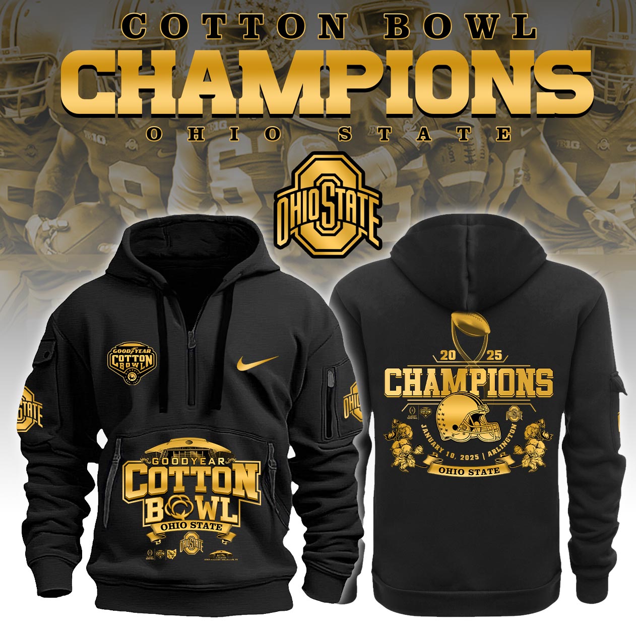 Ohio State Buckeyes NCAA Cotton Bowl Champions Limited Edition Black New Hoodie 2025