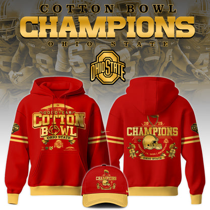 Ohio State Buckeyes NCAA Cotton Bowl Champions Limited Edition Red Hoodie 2025