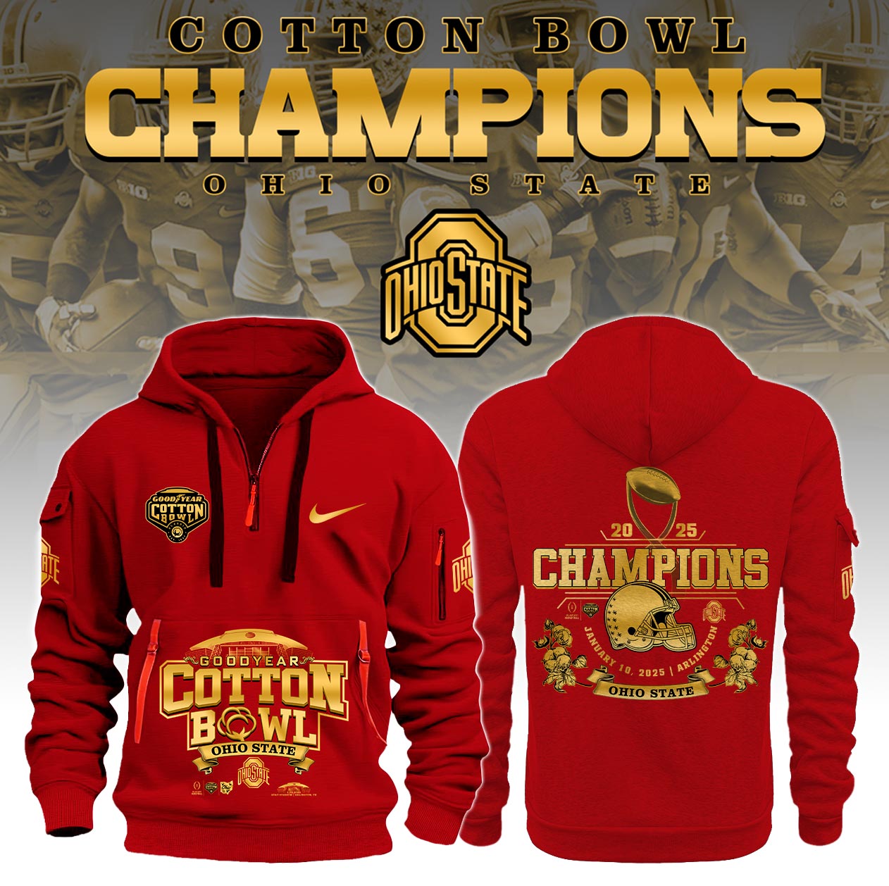 Ohio State Buckeyes NCAA Cotton Bowl Champions Limited Edition Red New Hoodie 2025