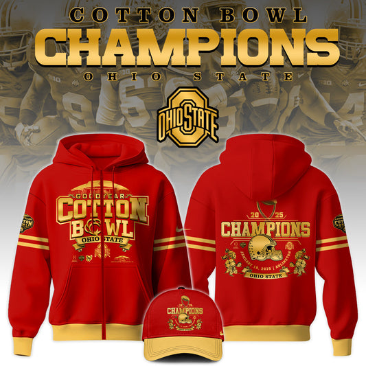 Ohio State Buckeyes NCAA Cotton Bowl Champions Limited Edition Zip Hoodie 2025 v2