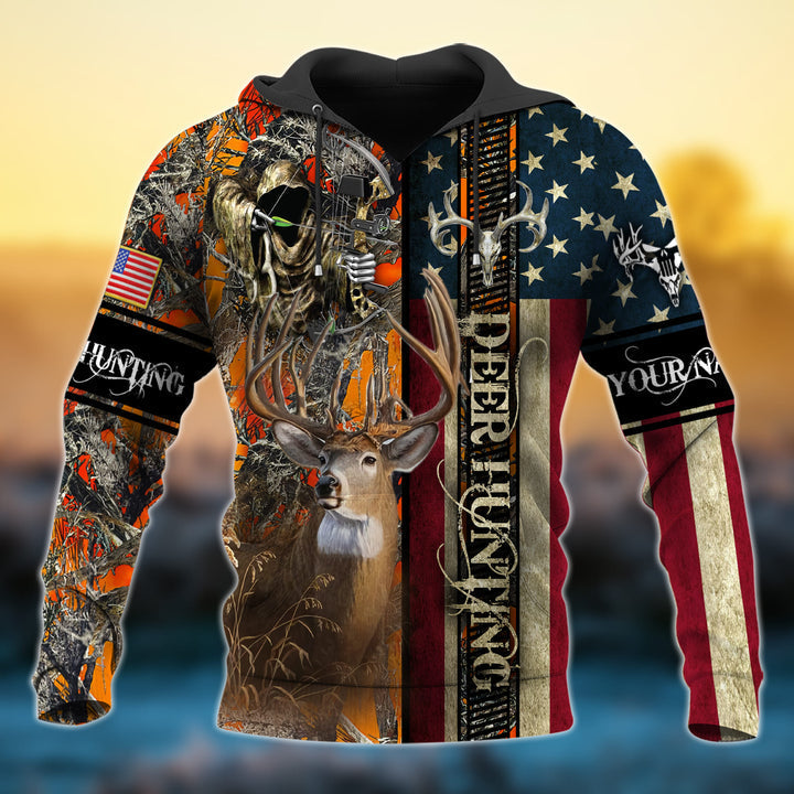 Custom Name US Flag The Best Deer Hunting 3D All Over Printed Clothes