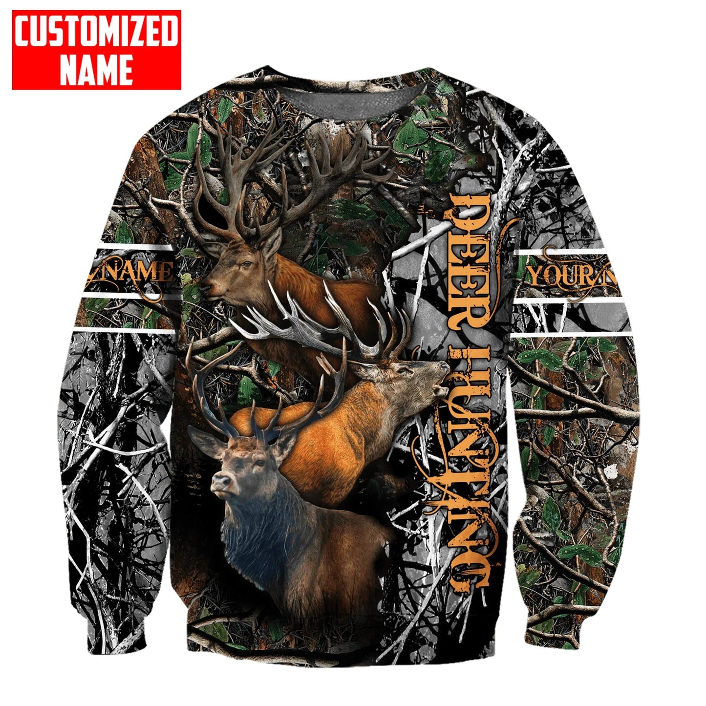 Deer Hunting Personalized Name 3D Over Printed Hoodie