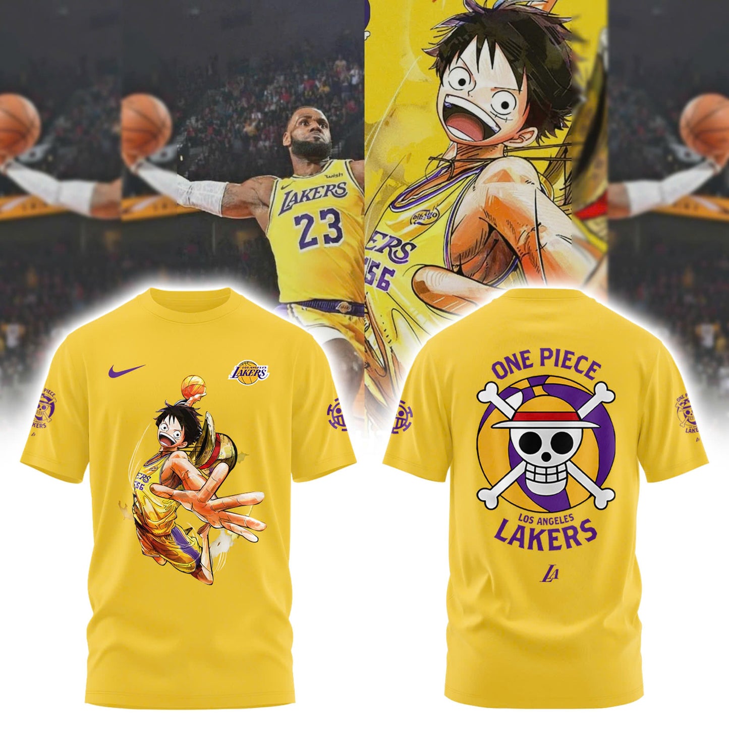 Los Angeles Lakers x One Piece Yellow Combo Tshirt